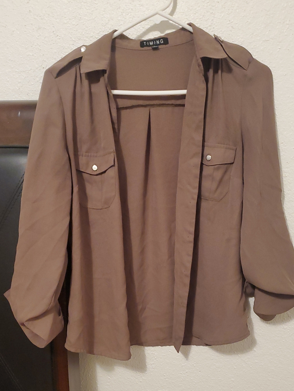 Timing Taupe Button-Front Utility Shirt Jacket